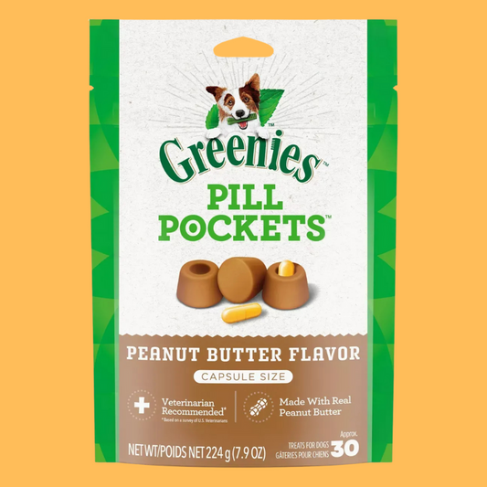 Greenies Chewy Dog Pill Pockets Peanut Butter Capsule Size Dog Treats