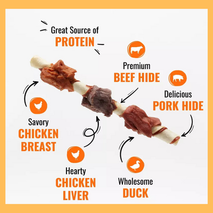 Good 'n' Fun Triple Flavor Kabobs Long Lasting Rawhide with Chicken, Beef and Pork Flavor Dog Treats
