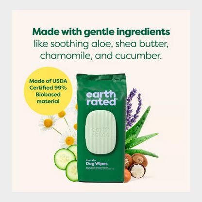 Earth Rated Plant-Based Grooming Dog Wipes - Lavender - 100ct