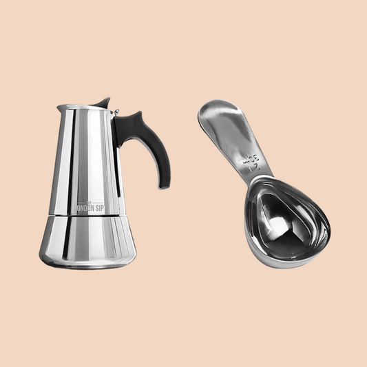 The London Sip Espresso Maker & Coffee Spoon Bundle, Choose Color