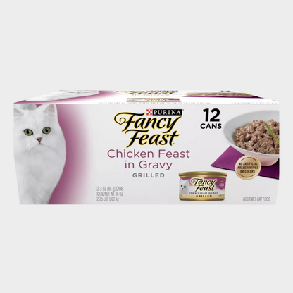 Purina Fancy Feast Grilled Chicken Flavor Feast in Gravy Wet Cat Food Cans - 3oz/12ct Pack