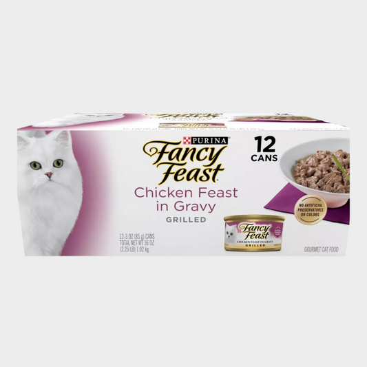 Purina Fancy Feast Grilled Chicken Flavor Feast in Gravy Wet Cat Food Cans - 3oz/12ct Pack