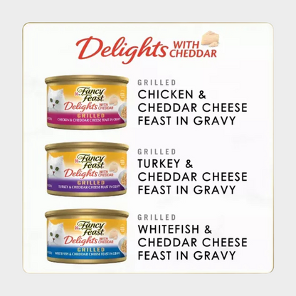 Purina Fancy Feast Delights Variety Pack Chicken,Turkey, Fish and Cheddar Flavor Wet Cat Food Cans - 3oz/24ct