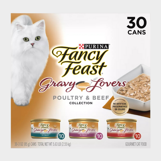 Purina Fancy Feast Gravy Lovers Variety Pack Chicken, Turkey & Beef Flavor Wet Cat Food Cans - 3oz/30ct