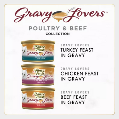 Purina Fancy Feast Gravy Lovers Variety Pack Chicken, Turkey & Beef Flavor Wet Cat Food Cans - 3oz/30ct