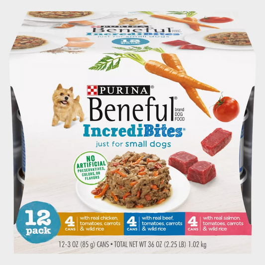 Purina Beneful IncrediBites Chicken, Beef & Salmon Recipes Small Dogs Wet Dog Food - 3oz/12ct Variety Pack