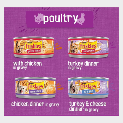 Purina Friskies Shreds, Meaty Bits & Prime Filets with Chicken, Turkey and Cheese Flavor Wet Cat Food - 5.5oz/32ct Variety Pack