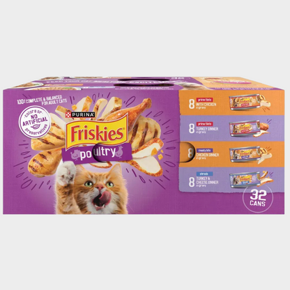 Purina Friskies Shreds, Meaty Bits & Prime Filets with Chicken, Turkey and Cheese Flavor Wet Cat Food - 5.5oz/32ct Variety Pack
